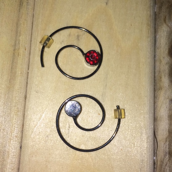 Platinum & Red Gem Swirl Earrings - Picture 4 of 5